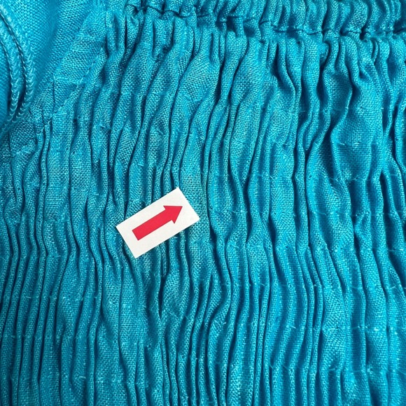 Mille Resort Mini Dress Smocked Turquoise Blue Linen Dress Ruffle Sleeves Size S - Picture 10 of 14